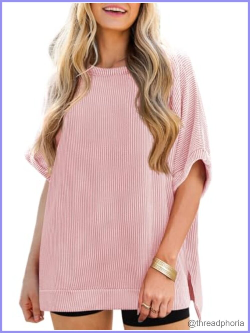 Women's Oversized Ribbed Knit Dolman Sleeve Tunic Top Casual Loose Fit Tee